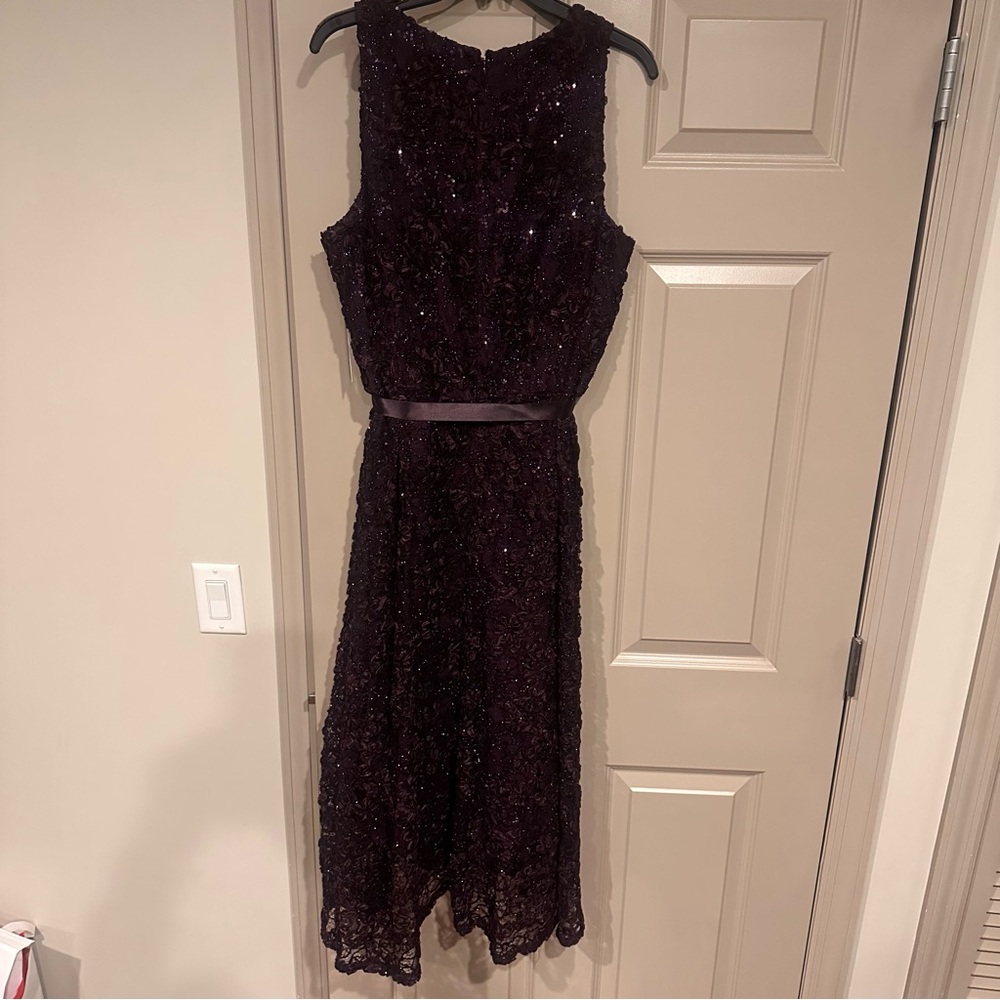 Gorgeous Tahari NWT Elegant Lace Purple Sleeveless Maxi Dress with Tiered bottom